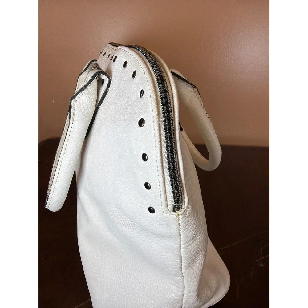 Kenneth Cole‎ Reaction White Studded Pebbled Faux Leather Satchel Handbag